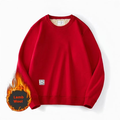 Cozy fleece pullover sweatshirt for men in a variety of colors including apricot, navy blue, red, black, light blue, burgundy, light gray, and dark gray