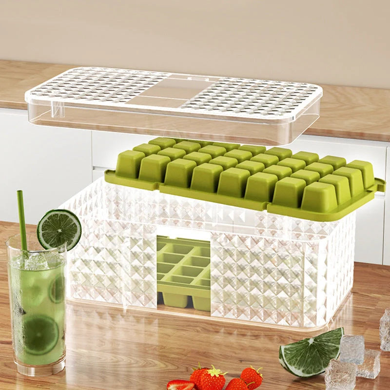 Large silicone square ice mold with lid for easy ice cube removal