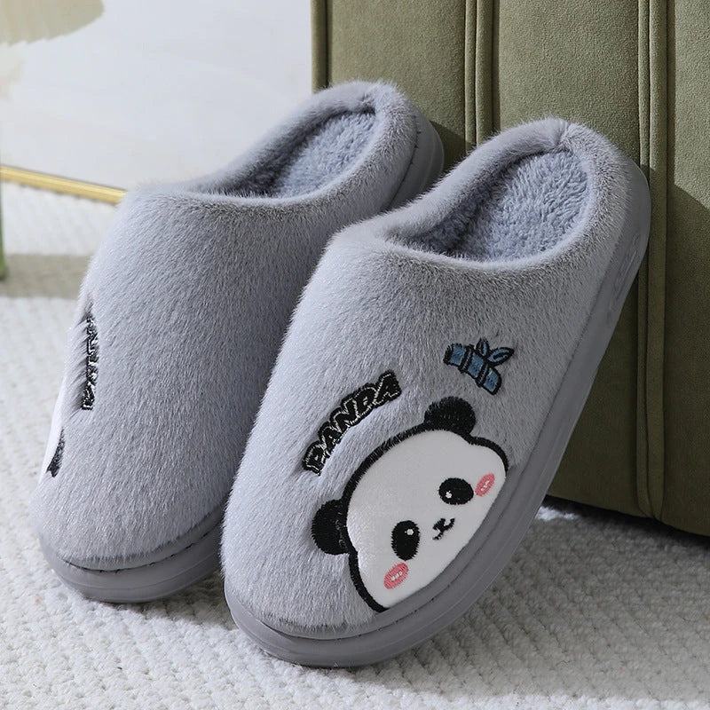 Cozy cartoon panda slippers with plush lining and anti-slip soles for comfortable indoor wear