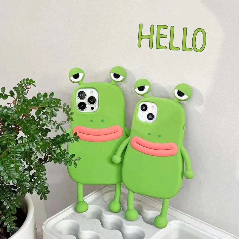 3D Cartoon Kawaii Silicone Phone Case for iPhone with cute frog design