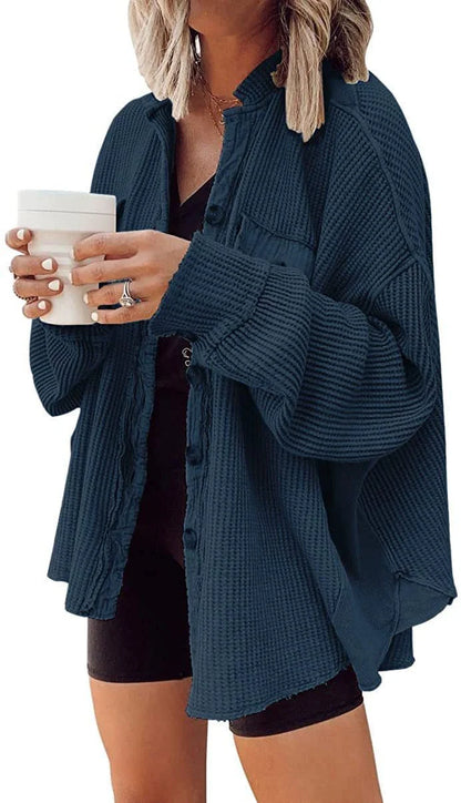 Women's button shirt jacket with lapel and long sleeves in various colours