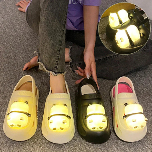 Adorable panda-themed slip-on slippers in various colors and sizes, featuring a lightweight and breathable design for comfortable everyday wear.