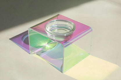 Holographic acrylic pet bowl for small dogs and cats with anti-slip base