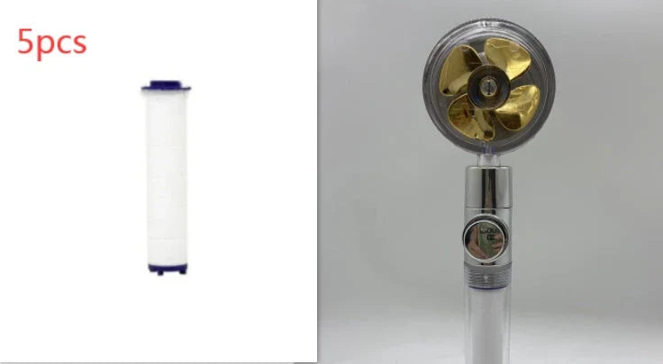 360-degree rotating high-pressure shower head with built-in fan and adjustable water spray