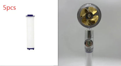 360-degree rotating high-pressure shower head with built-in fan and adjustable water spray