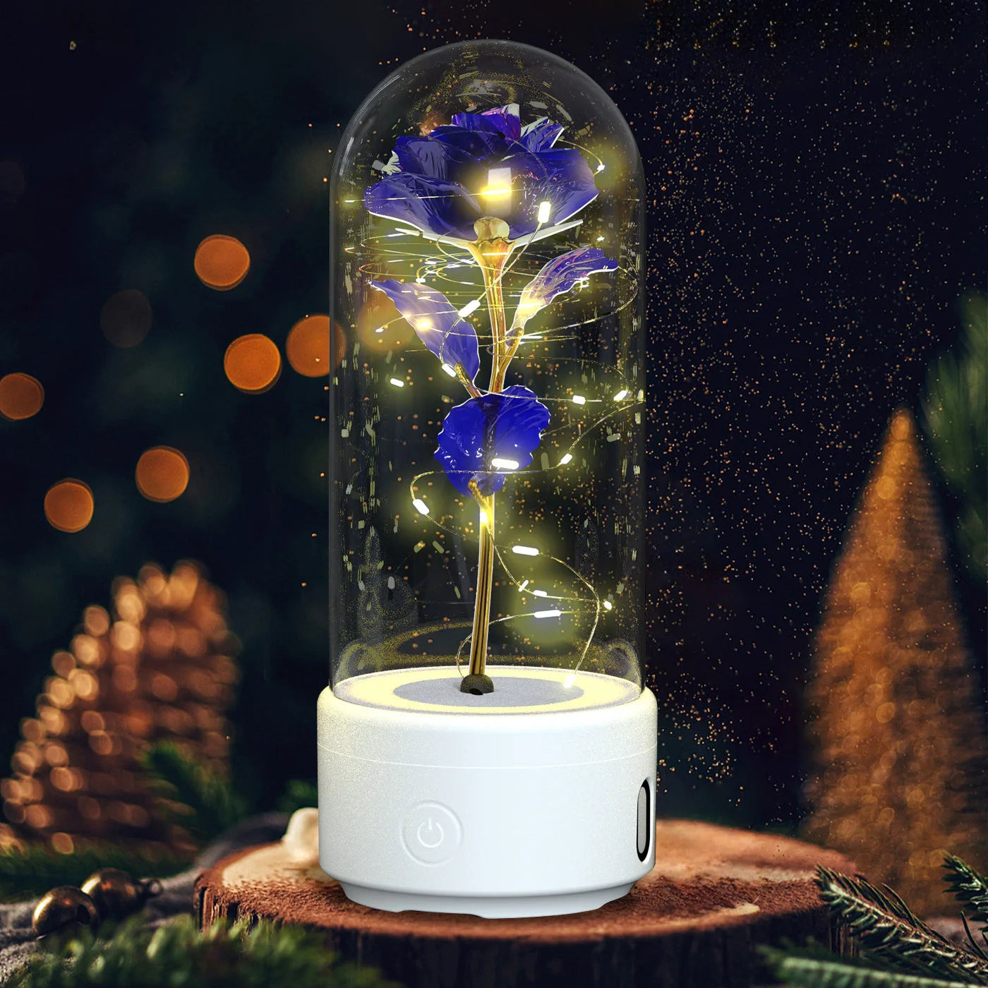 Elegant LED rose light with Bluetooth speaker in glass cover