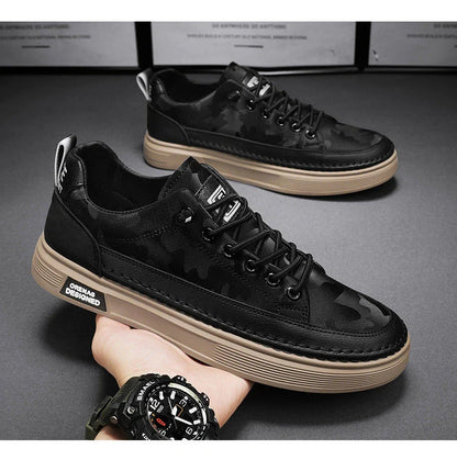 Stylish slip-on sneakers for men in beige, white, and black colors with a unique design and comfortable fit