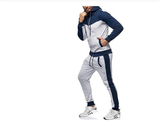 Men's hooded colour block casual cardigan set in various colours and sizes