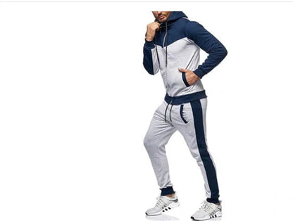 Men's hooded colour block casual cardigan set in various colours and sizes
