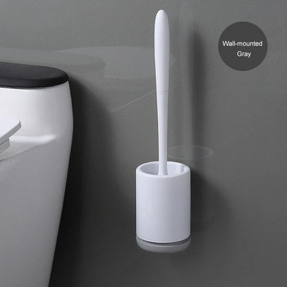 High-quality toilet brush with soft, decontaminated TPR bristles, ergonomic handle, and versatile floor-standing or wall-mounted design.