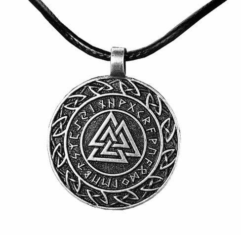 Asgard Crafted Circular Horn Valknut Symbol Pendant with adjustable chain in silver or gold