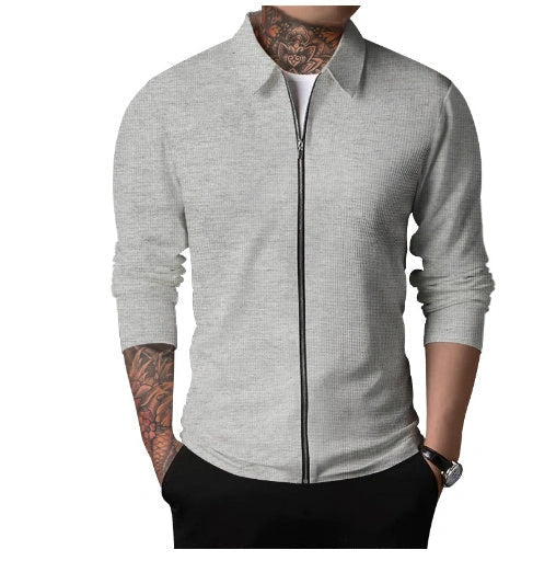 Men's waffle-style zipped lapel jacket in various colours for outdoor sports