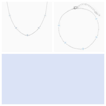 Elegant floral statement necklace in various color options, including golden blue, silver blue, golden green, and silver green, with an adjustable chain and high-quality construction.