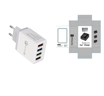 4-Port High-Speed USB Wall Charger with Quick Charge 3.0 Technology for Simultaneous Charging of Multiple Devices