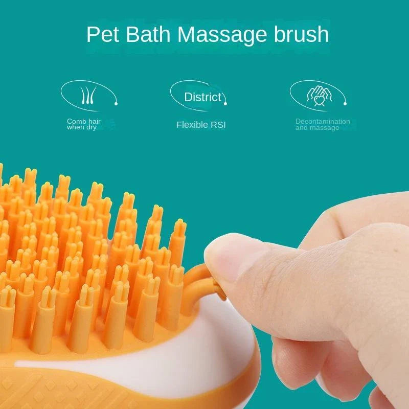 Premium pet grooming brush with soft silicone bristles for bathing and massaging dogs and cats