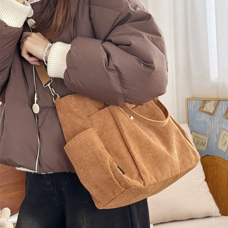 Stylish thick corduroy shoulder bag in various colors for daily commute