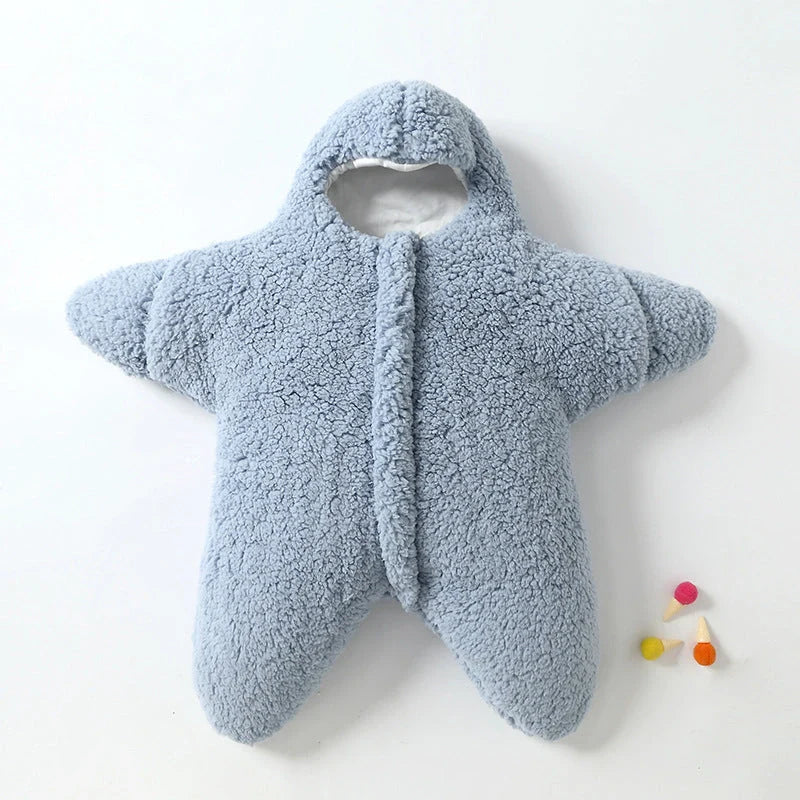 Baby Starfish Lamb Velvet Sleeping Bag in grey, pink, khaki, and blue options