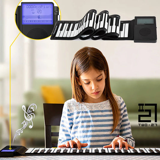 Portable 88-key digital roll-up piano with built-in speakers, rhythms, and sound effects for musical exploration