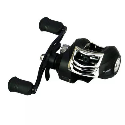YUMOSHI AK Series Fishing Reel with magnetic brake in black and red