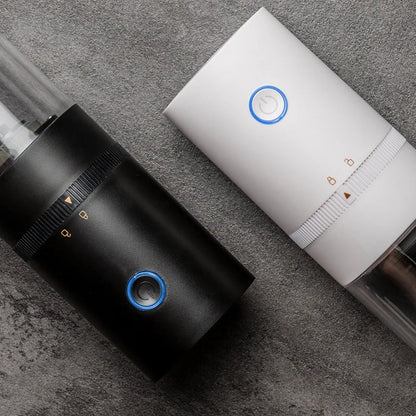 Portable electric coffee grinder with adjustable grind settings, USB-C charging, and dishwasher-safe components for fresh ground coffee on the go.