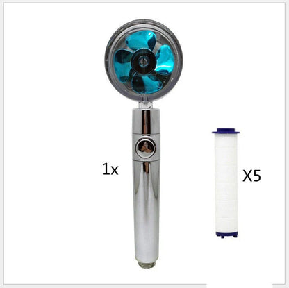 A high-pressure shower head with a stop button, cotton filter, and powerful water pressure for a luxurious bathing experience.