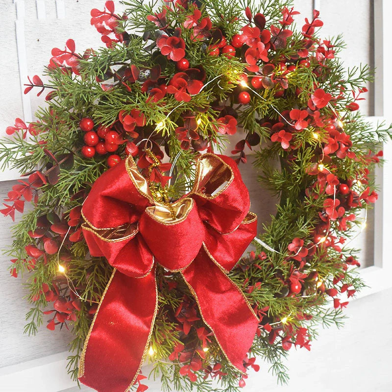 45cm artificial cherry pattern Christmas wreath with LED lights