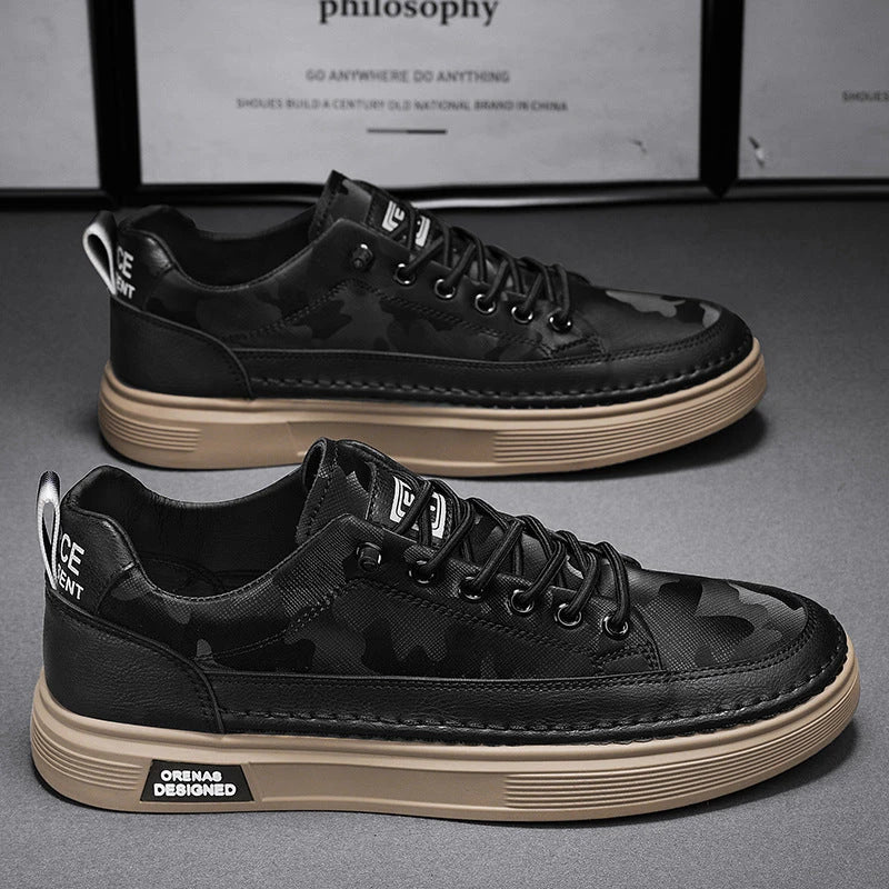Stylish slip-on sneakers for men in beige, white, and black colors with a unique design and comfortable fit