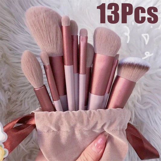 13-piece makeup brush set with soft artificial fibres and durable handles
