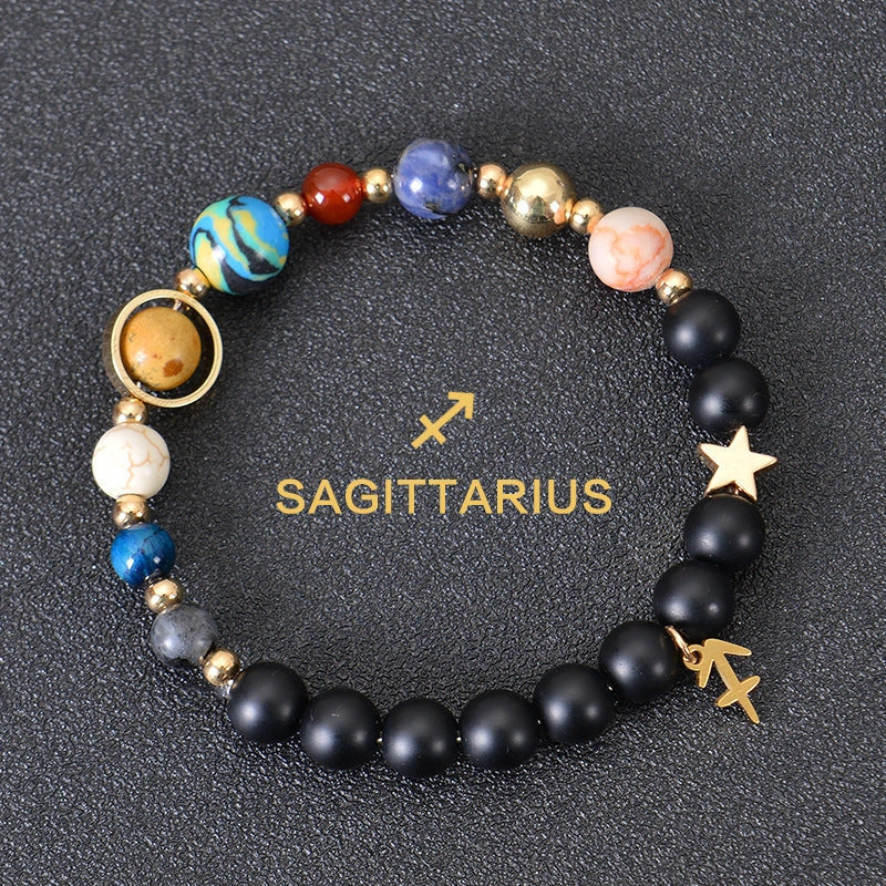 Frosted Stone Beaded Zodiac Bracelet featuring detailed zodiac signs on natural stone beads