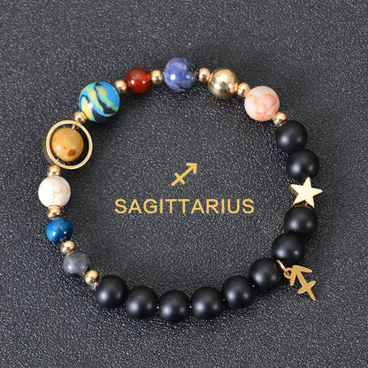 Frosted Stone Beaded Zodiac Bracelet featuring detailed zodiac signs on natural stone beads