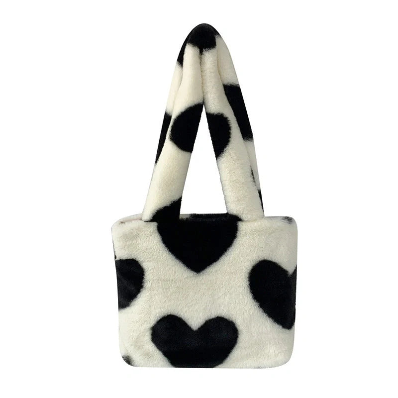 Women's Fashion Love Heart Furry Fluffy Underarm Bag in various colours