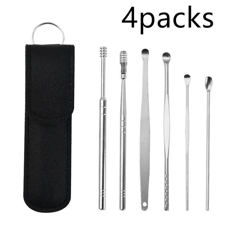 Premium stainless steel ear cleaner set with dual-headed spiral design and carrying case