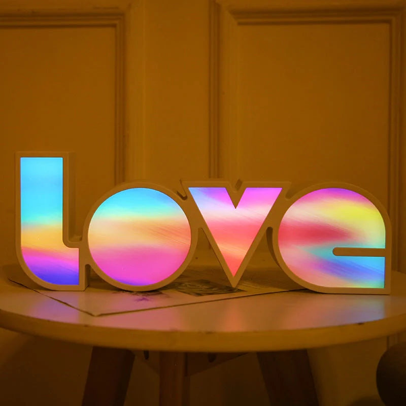 Rainbow-style LED LOVE light with "LOVE" design for romantic and festive decor