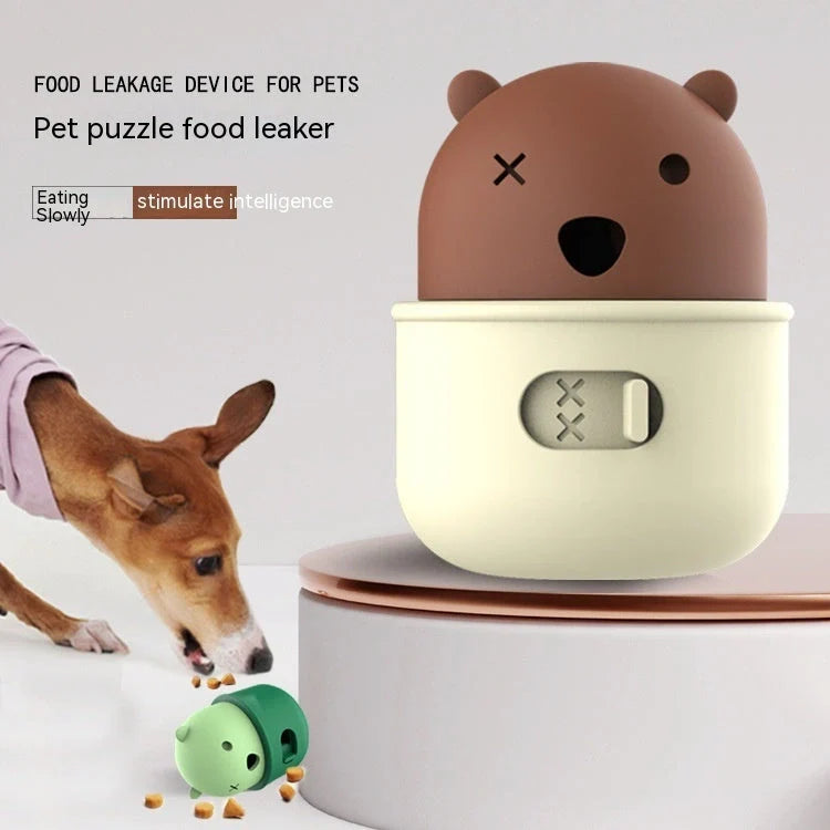 Adjustable silicone dog food feeder ball in brown and green colors