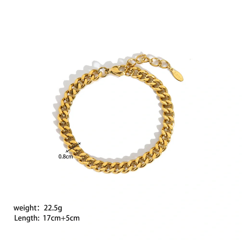 Stainless steel bracelet with real gold treatment in various colours, featuring geometry shapes and ring elements