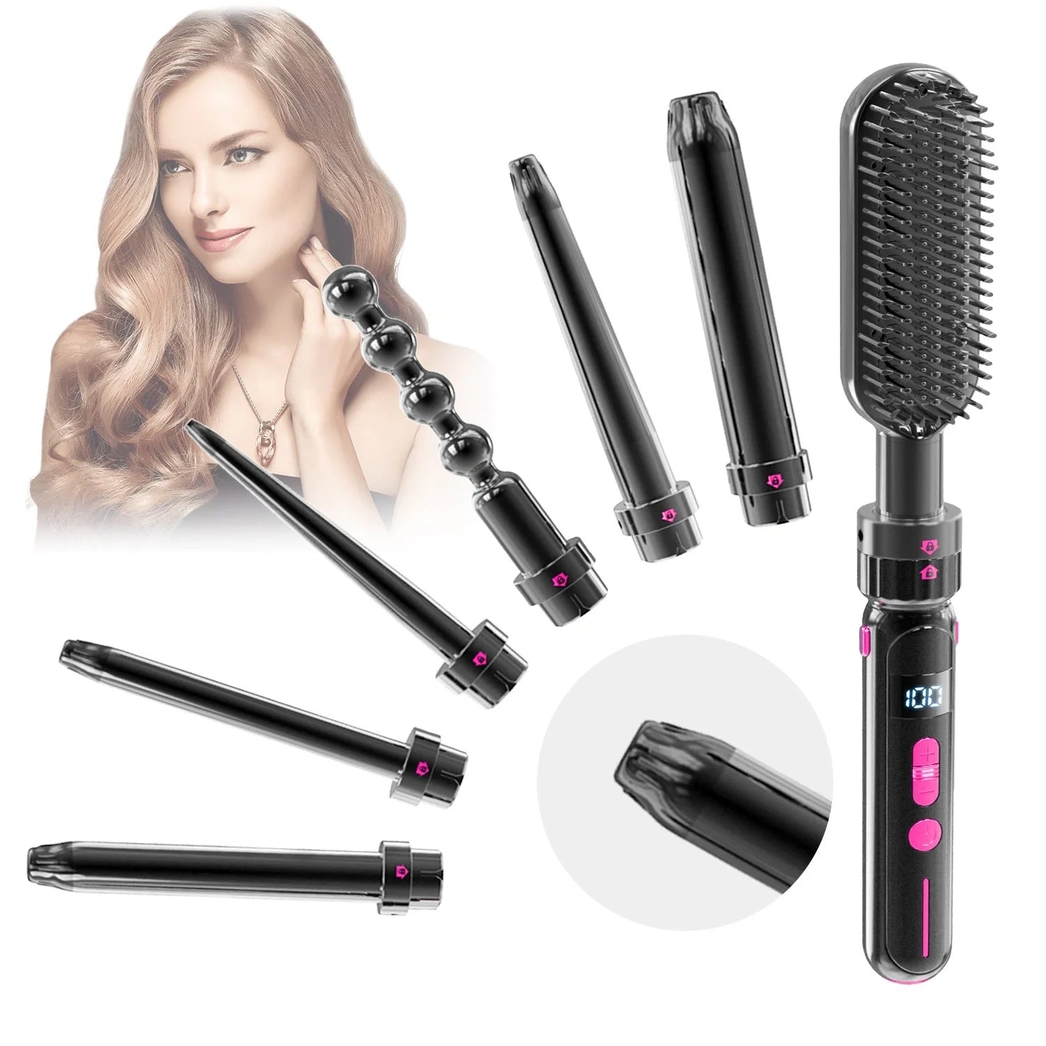 Ceramic thermal conductor curly hair sticks with black finish and wired AC power supply