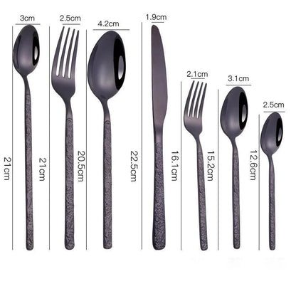 Premium steak cutlery set with embossed textured handles, made of durable stainless steel for a refined dining experience.