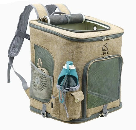 Transparent pet carrier backpack with mesh windows and zippered top for easy access, perfect for transporting cats in comfort and style.