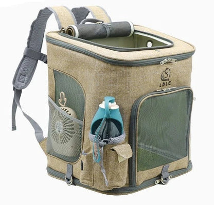Transparent pet carrier backpack with mesh windows and zippered top for easy access, perfect for transporting cats in comfort and style.