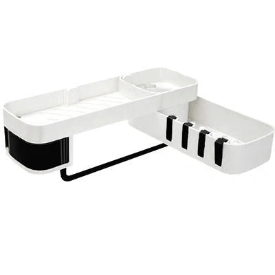 Double-layer wall-mounted corner shelf in black and grey for bathroom and kitchen storage