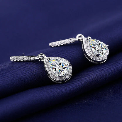 Drop shape ear studs with micro inlaid zircon stones in white gold colour finish