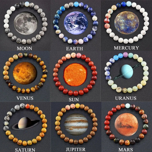 Matte 10mm stone beads couples bracelet in various planet-inspired colours