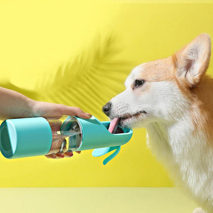 Portable pet water feeder with carbon filter, leak-proof design, and hands-free strap for outdoor hydration
