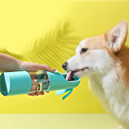 Portable pet water feeder with carbon filter, leak-proof design, and hands-free strap for outdoor hydration