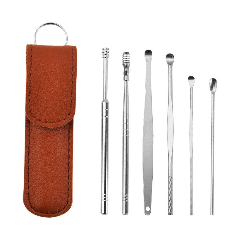 Premium stainless steel ear cleaner set with dual-headed spiral design and carrying case