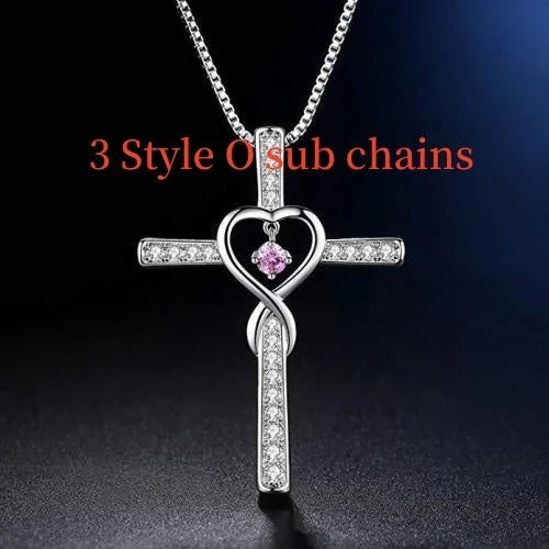 Elegant gold-plated Christian cross necklace with sparkling zircon and diamond gemstones