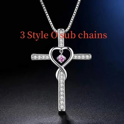 Elegant gold-plated Christian cross necklace with sparkling zircon and diamond gemstones