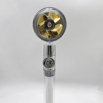 360-degree rotating high-pressure shower head with built-in fan and adjustable water spray
