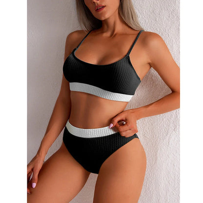 High waist bikini set for women with push-up design and ribbed texture
