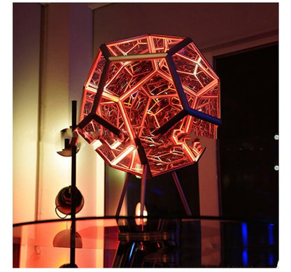 Infinite Dodecahedron LED Galaxy Projector Lamp displaying colourful lighting patterns